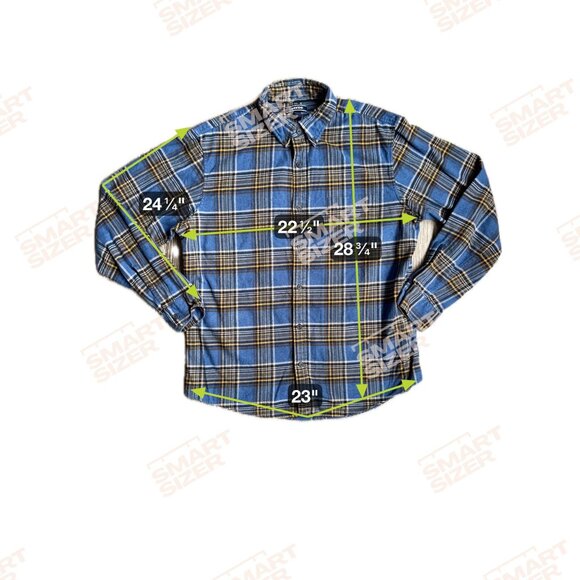 Lands End Flannel Shirt Mens L Traditional‎ Plaid Blue Yellow Thick Soft Button - Picture 2 of 7